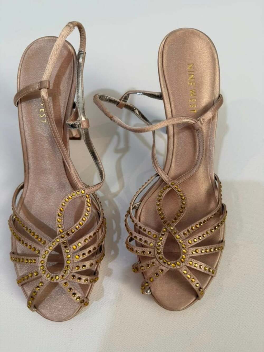 Nine West Gold Starbrite Jeweled Slingback Heel Sandals